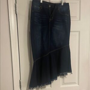 Denim Asymmetrical Ruffle Skirt